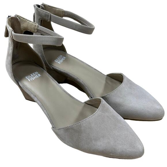 Eileen Fisher NWOB Just D'Orsay Pump Earth Color Size 8.5 Almond Toe Ankle Strap - Picture 1 of 9